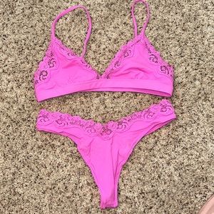 Skims Lace Trimmed Bralette and Thong